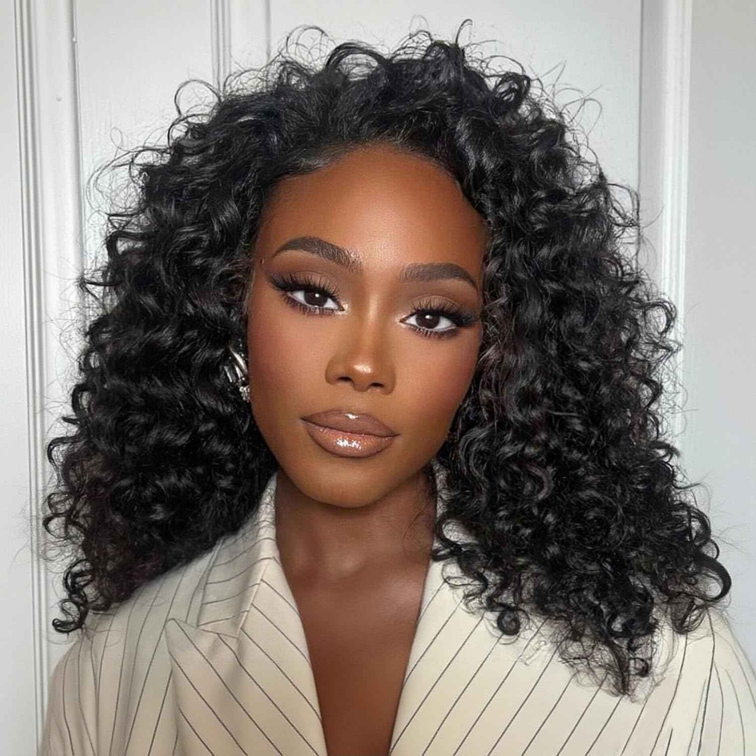 Half Wig Human Hair Deep Wave 200% Density Curly Half Wig Drawstring Seamless Flip Over 3 In 1 Half Wigs for Black Women Wear and Go Glueless Headband Wig Human Hair Beginner Friendly 16 Inch