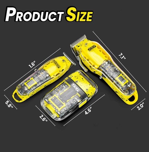 DSP Hair Clipper, Trimmer, Shaver Kits for Men Professional Barber Clipper and Trimmer Sets with Travel Case, Rechargeable, LED Display, Yellow