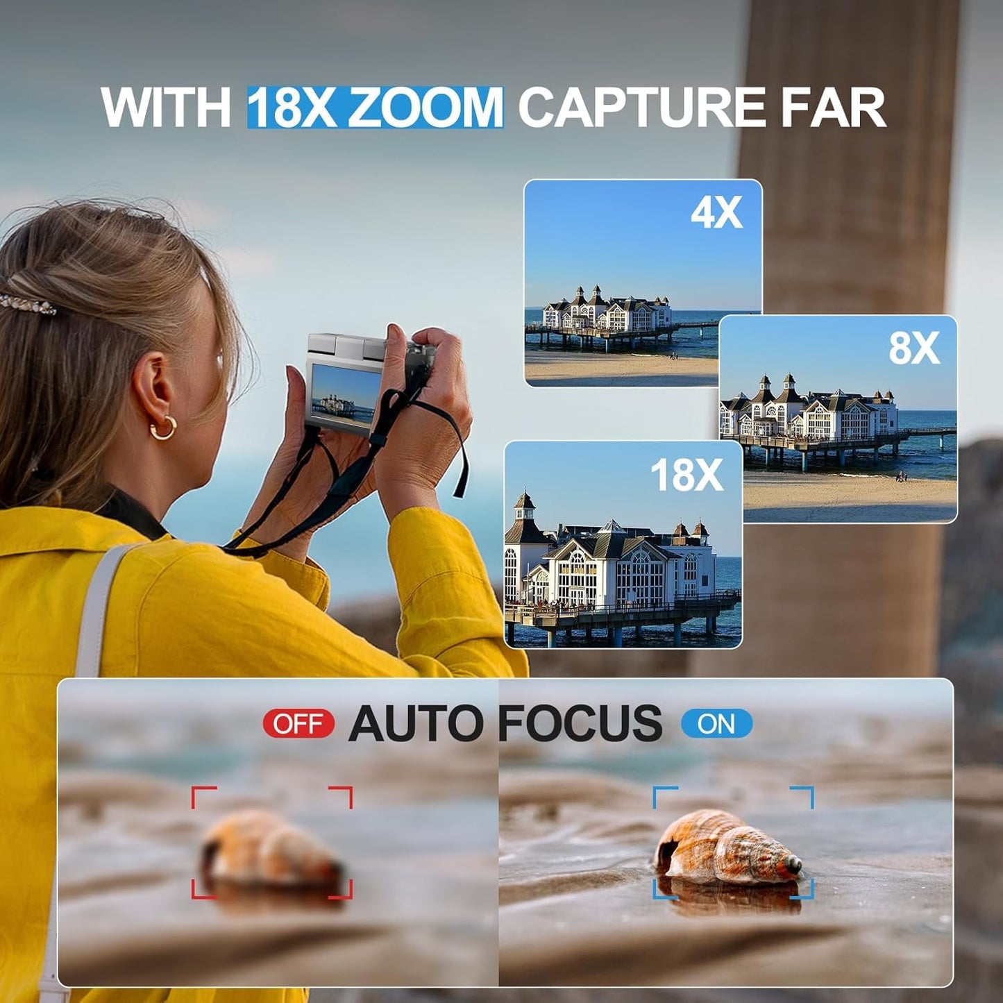 5K 64MP Digital Cameras for Photography,18X Zoom Anti-Shake Vlogging Camera for YouTube, Autofocus Digital Cameras with 32GB TF Card & 2 Batteries (Silver)