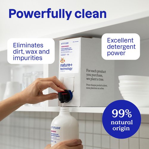 ATTITUDE Fruit & Vegetable Wash Refill, Food-Safe Produce Wash, Removes Dirt & Residue, Vegan & Plant-Based Ingredients, Unscented, 67.6 Fl Oz (Pack of 4)