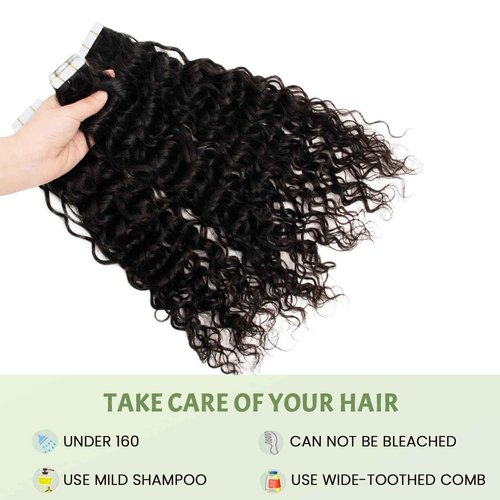 Tape in Hair Extensions Natural Black Wavy Real Human Hair Tape ins Hair Extensions Human Hair 50g Nautural Black Water Wave Tape ins for Black Women 22inch 20pcs