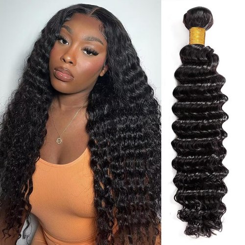 12A Deep Wave Human Hair Bundles 24 Inch Raw Curly Bundles Human Hair 100% Unprocessed 1 Bundles Brazilian Virgin Human Hair Extensions Quick Weave Natural Black Color
