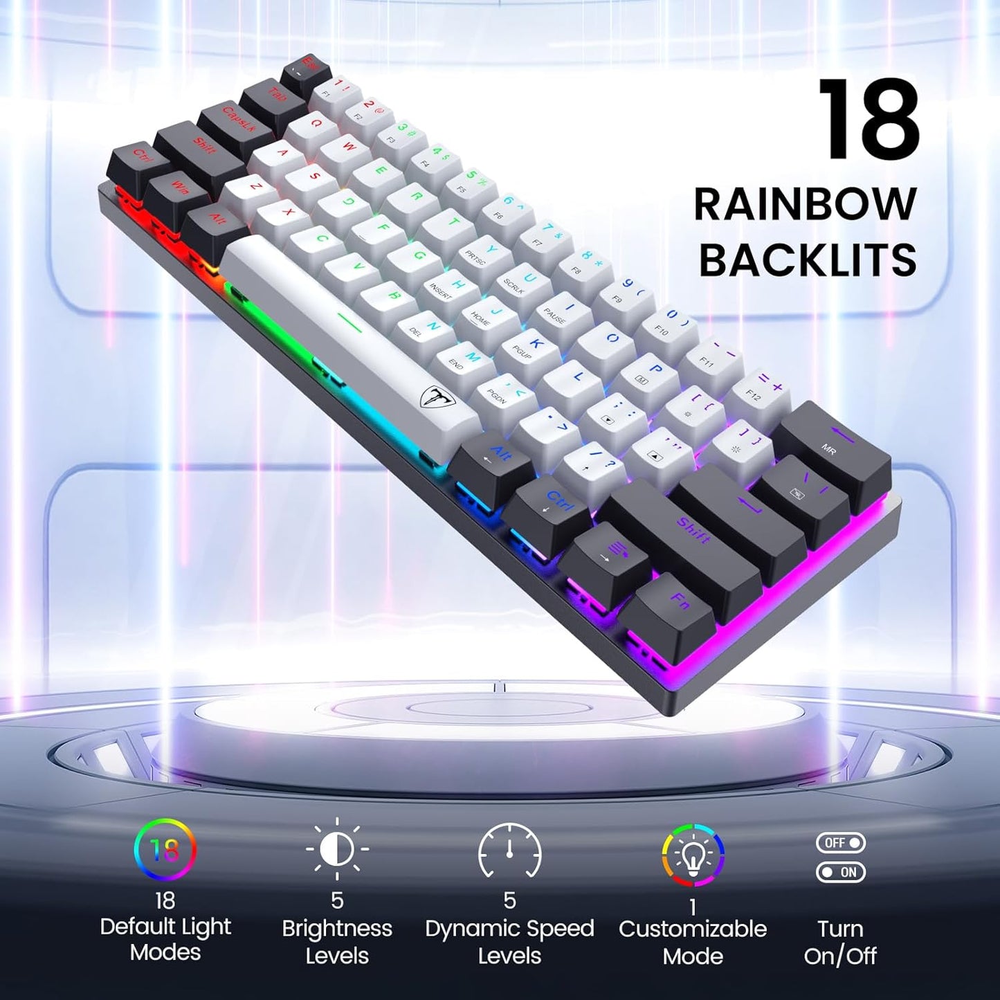 60 Percent Keyboard Black & White/Black, Blue and Red Switches,Double Choice,Lighting up Your Desktop …