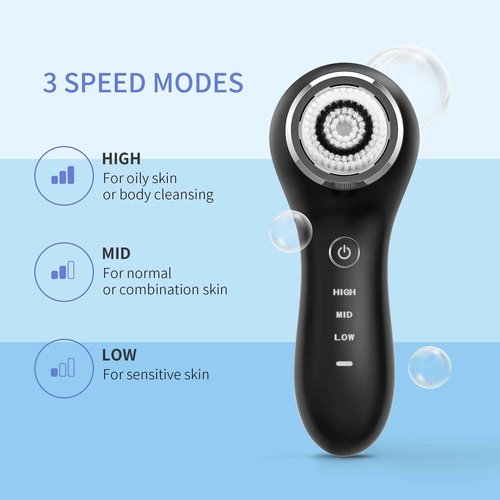 COSBEAUTY Face Scrubber Exfoliator Sonic Facial Cleansing Brush with 5 Interchangeable Brush Head,Face Brush Cleanser for Men IPX7 Waterproof,Wireless Rechargeable for Massaging,Deep Cleansing(Black)