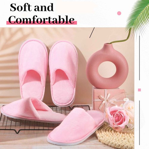 Twistover 24 Pairs Kids Disposable Slippers Non Slip Closed Kids Spa Slippers Comfortable Home Slippers Disposable Spa Indoor Outdoor Slipper for 4-12 Years Old Boys Girls Party Hotel Travel(Pink,S)