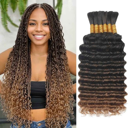 LEISWISS Human Braiding Hair for Boho Braids T30 150g 6 Bundles/Pack 18 Inch Deep Wave Bulk Human Hair for Braiding Virgin Ombre Braiding Hair Extensions Wet And Wavy Human Boho Braiding Hair Bundles