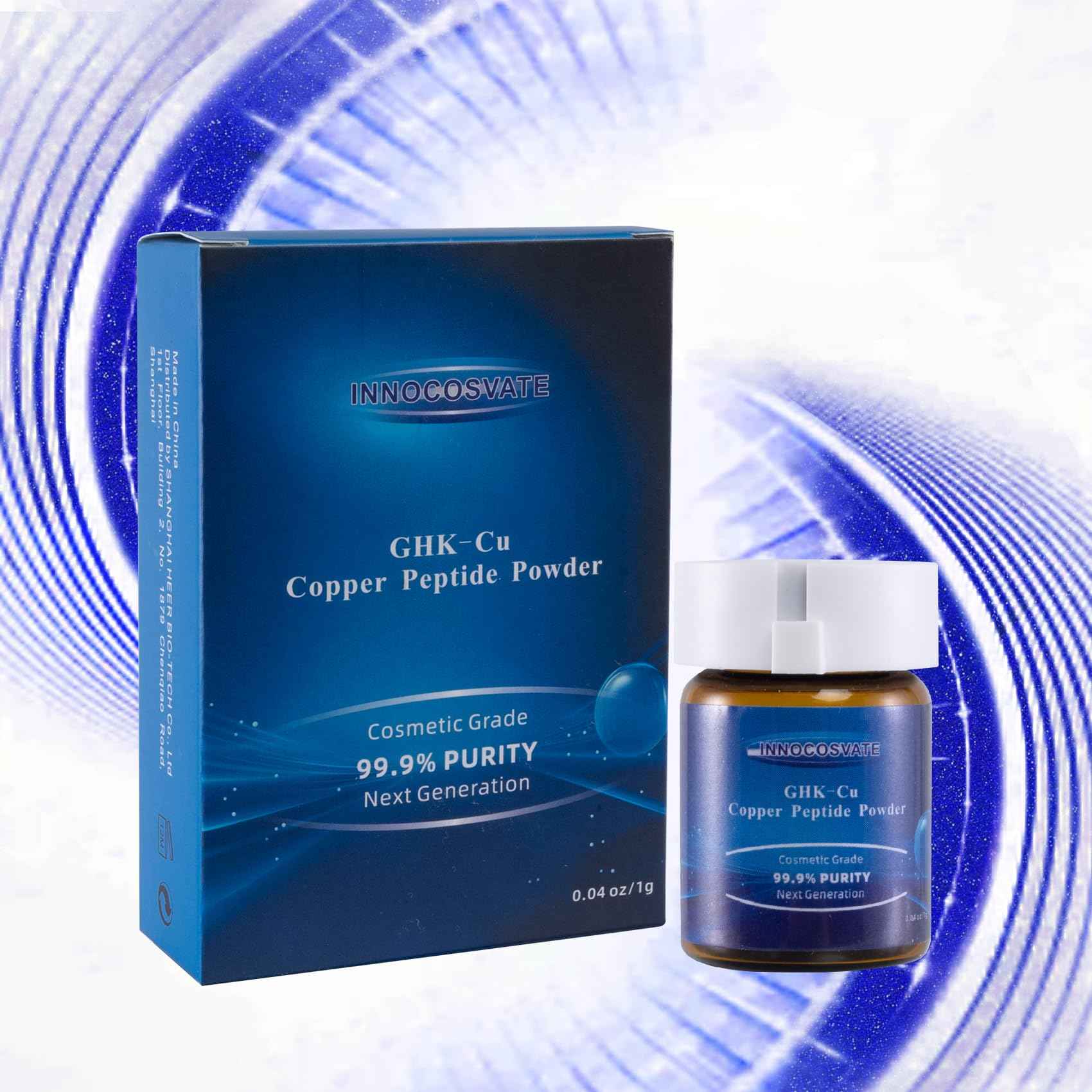 INNOCOSVATE GHK-Cu Copper Peptide Powder 99.9% Pure -Cosmetic Grade Blue Copper Peptide for Anti-Aging & Skin Repair -Ultra-Fine Soluble Crystals（1G）