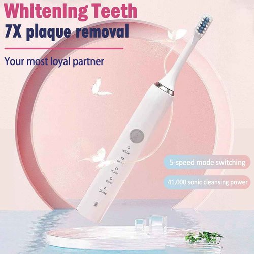 Sonic Electric Toothbrush with 3 Brush Heads for Adults and Children, USB Quick Charge, White Rechargeable Electric Toothbrush
