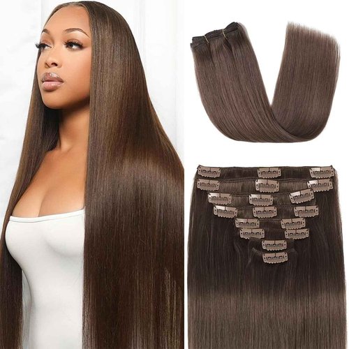 Clip in Hair Extensions Real Human Hair Clip in Extensions for Women Seamless Invisible Chocolate Brown Natural Remy 100% Human Clips ins Extension 8pcs Double Weft 24 inch 4.2oz/120g