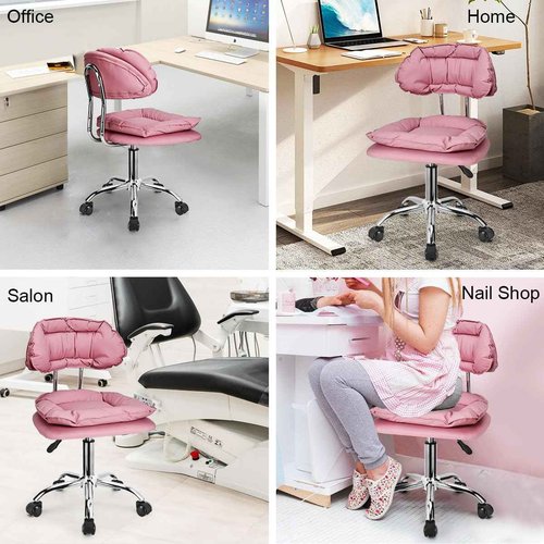 JOSTZHXIN Rolling Stool with Backrest, Home Office Rolling Stool Chair, Thickened Seat Cushion, Adjustable Height Swivel Chair for Nail Shop Salon Spa Massage Tattoo,Pink