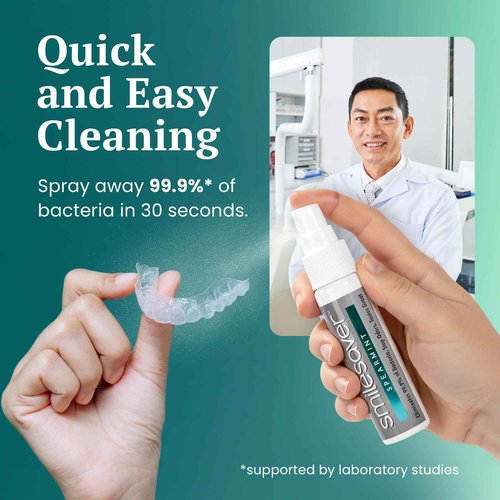 Smilesaver Retainer Cleaner - A Clean Label, Safe, 30 Sec Spray Cleaner for Retainers, Invisalign, Dentures. Minty Taste. Portable. Convenient. No Rinsing. Protects Oral Health. (1oz) (Pack of 6)