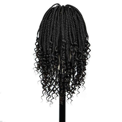 sedittyhair Synthetic Full Lace Knotless Braided Wigs with Curly Ends for Black Women Handmade Braiding Wigs with Baby Hair 16 inches Lace Frontal Braids Wig (1B Color)