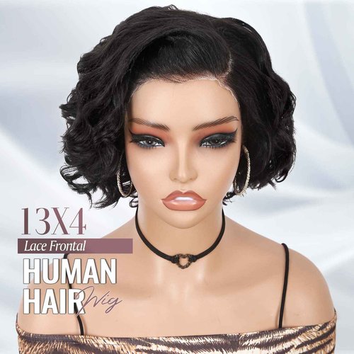 WIGER Curly Bob Wig Human Hair Pre Plucked Pre Cut Short Curly Lace Frontal Wigs Glueless 8 Inch HD Lace 13X4 Lace Front Human Wigs for Black Women