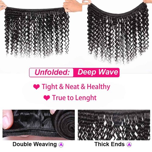 Releek Deep Wave Bundles Human Hair Water Wave 3 Bundles 20 22 24 Inch Wet and Wavy 12A Brazilian Virgin Ocean Wave 100% Unprocessed Curly Weave Human Hair Bundles Natural Color