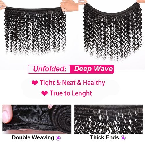 Releek Deep Wave Human Hair Bundles With 4X4 Lace Closure Free Part (10 12 14+10) Inch Human hair 3 Bundles with Closure 100% Unprocessed Wet and Wavy Blonde Deep Water Wave Human Hair Extensions