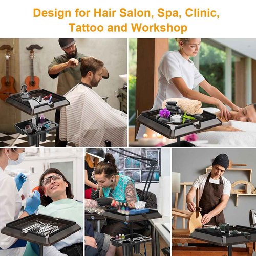 Johgee Salon Tray Cart with Extra Storage Space, Salon Rolling Tray, Adjustable Height Salon Tray on Wheels, Removable Hair Extension Tool Tray for Hairdressers, Color Tray for Salon Home Use
