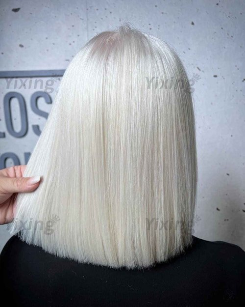 YiXing Platinum Blonde Bob Human Hair Wigs Ash White #60 13x4 Short Bob Human Hair Lace front Wigs HD Transparent Soft Lace Pre Plucked for Women 150% Density Silky Straight Natural Hairline 10Inch