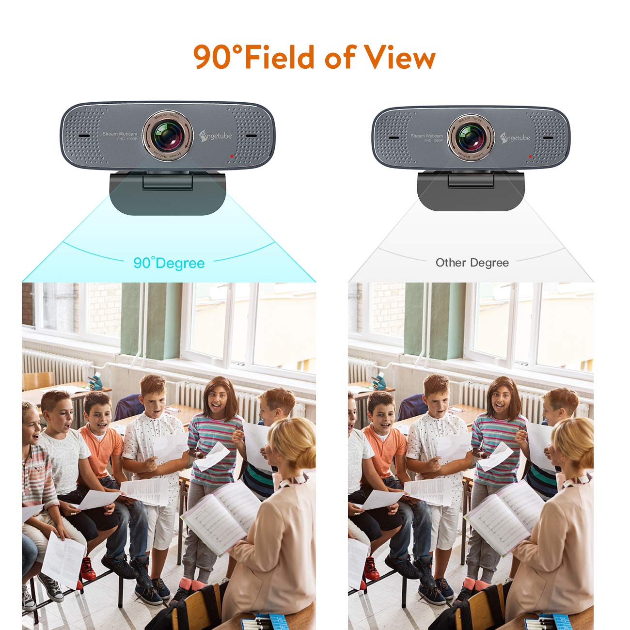 Angetube 1080P Web Camera for Computer HD Webcam with Microphone - USB PC Camera with 90-Degree Wide Angle, Plug and Play for Zoom | Skype | Teams | Streaming | Video Calling