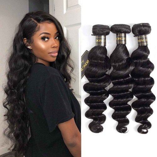 DONG H hair 12A Loose Deep Wave Bundles Human Hair 3 Bundles Brazilian Virgin Loose Deep 100% Unprocessed Loose Wave Bundles Human Hair for Women(16" 18" 20",3 bundles)