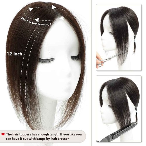 Aimeolyn Hair Toppers for Women Real Human Hair,Hairs Toppers for Women No Bangs Top Hairs Extensions Pieces Wiglets Upgrade Lace Base 12inch