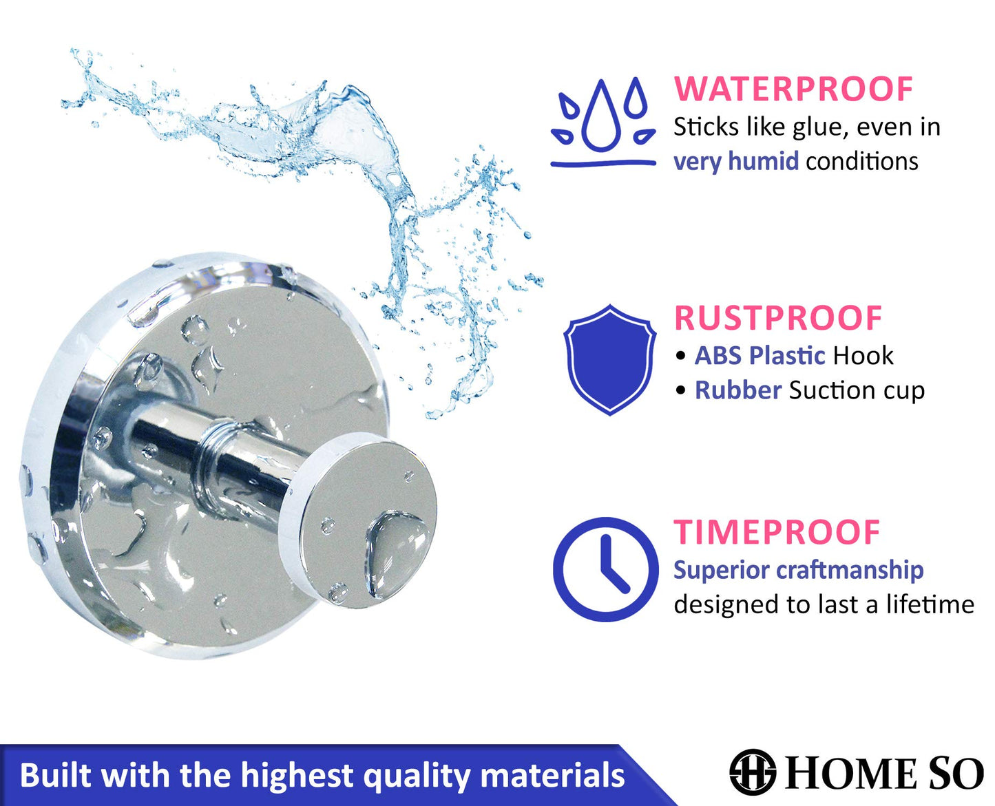 HOME SO Suction Cup Hooks for Shower, Bathroom, Kitchen, Glass Door, Mirror, Tile – Loofah, Towel, Coat, Bath Robe Hook Holder for Hanging up to 15 lbs – Waterproof & Rustproof, Chrome (2-Pack) …