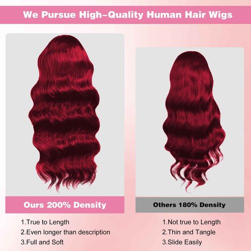 OOVVDA 32 Inch 99J Burgundy Lace Front Wig Human Hair 200 Density 13x4 HD Transparent Lace Body Wave Pre Plucked Wine Red Colored Glueless Wig for Women