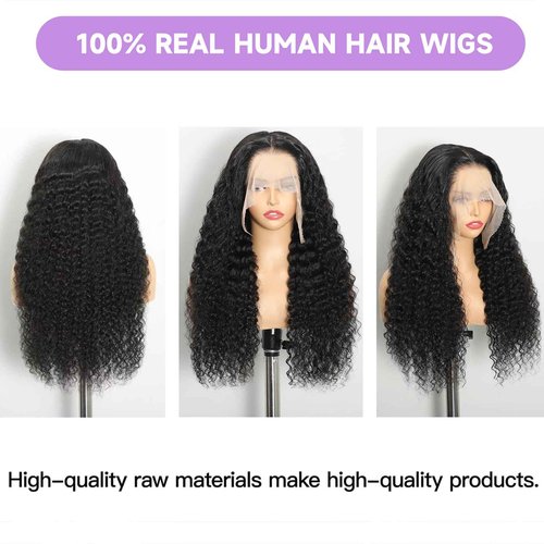 Mepurer 26 Inch Deep Wave Wig Human Hair with Baby Hair 200 Density 13x6 Lace Front Wigs Human Hair Pre Plucked Natural Hairline Deep Curly Lace Frontal Wig for Black Women Natural Color