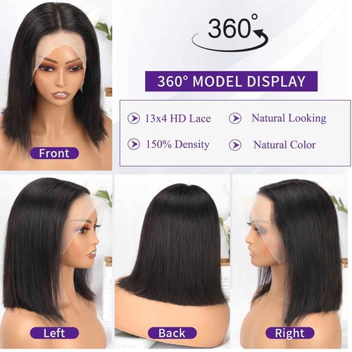 JOHLUA Bob Wig Human Hair 13X4 Lace Front Wigs Human Hair 14 Inch 180% Density Short Bob Wigs for Women HD Lace Frontal Wigs Human Hair Pre Plucked with Baby Hair