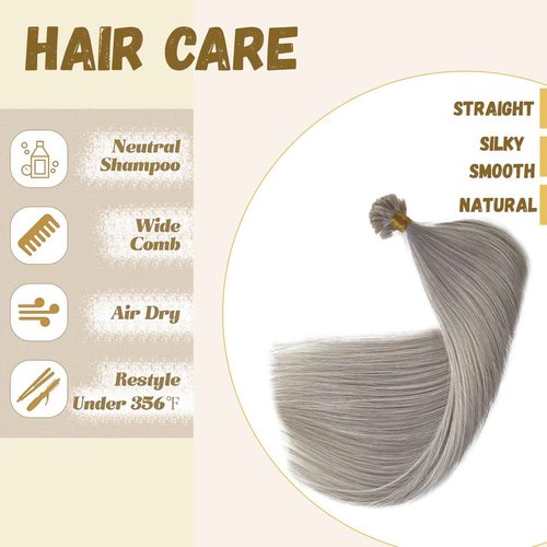 Silver U Tip Human Hair Extensions Remy Hair Extensions Platinum Silver Prebonded Human Hair Extentions 22Inch Keratin U Tip Extensions Per Strand Fusion Human Hair Extensions 50g Utip Stright Hair