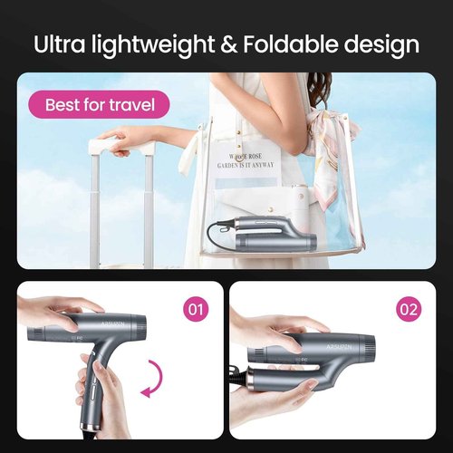 Professional High Speed Ionic Hair Dryer with Powerful Brushless Motor, Low Noise, Constant Temperature, Lightweight, Auto-Clean, Foldable