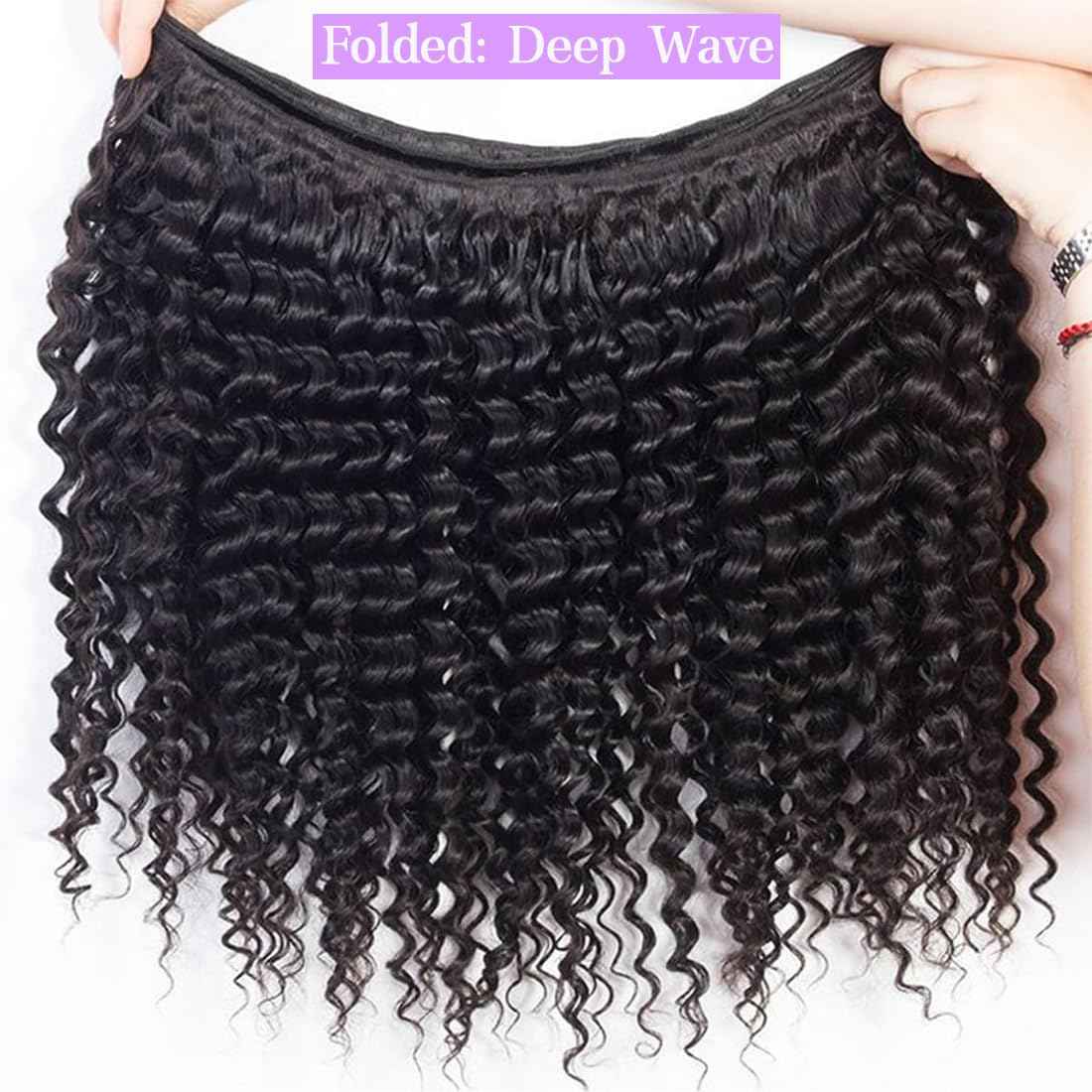 Human Hair Bundles with Closure (20 22 24+18 Closure) Deep Wave Bundles with Closure 100% Unprocessed Brazilian Virgin Curly Closure with Bundles Human Hair Weave with 4x4 Lace Closure Natural Color