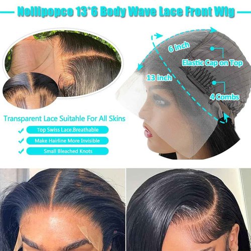 Nollipopco 30inch 13x6 Body Wave Lace Front Wigs Human Hair 200 Density HD Lace Frontal Wigs Pre Plucked with Baby Hair 12A Glueless Frontal Wigs for Black Women