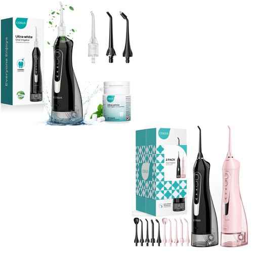 COSLUS 2 Pack Cordless Water Flosser & Whitening Flosser 300ML - Portable, Rechargeable, IPX7 Waterproof, Mint Flavor