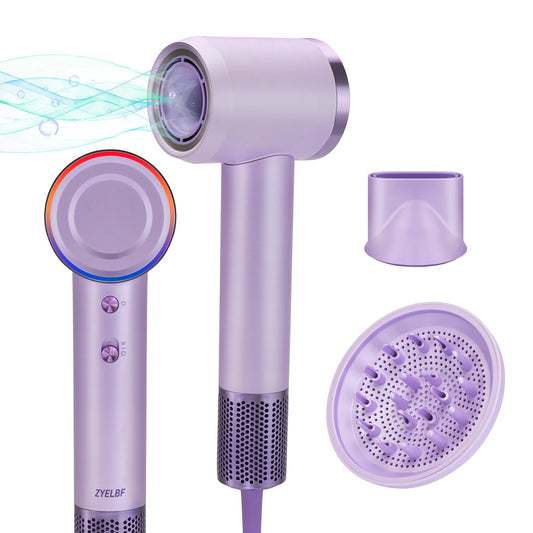 Professional Ionic Hair Dryer, 150000 RPM High-Speed Brushless Motor, Negative Ionic, Thermo Control, with Magnetic Diffuser and Nozzle Gift Box Packaging for Christmas (Purple)