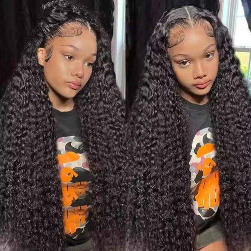 Deep Wave Lace Front Wig Human Hair 13x4 Curly Lace Frontal Wigs for Black Women Water Wave Wig Human Hair Pre Plucked with Baby Hair 180 Density Kinky Curly Wet and Wavy Glueless Wigs