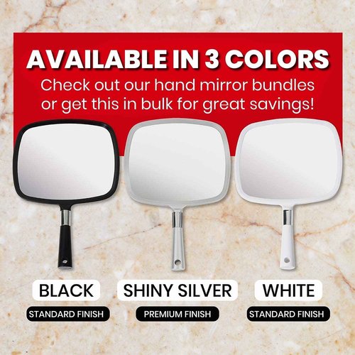MIRRORVANA Large & Comfy Hand Held Mirror with Handle - Silver Salon Model (5-Pack)