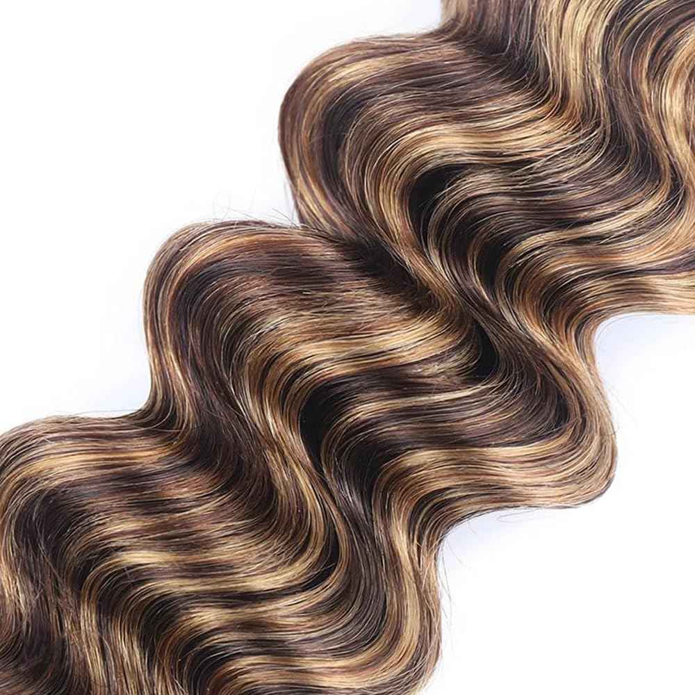 24 26 28 inch WuvuSnm Highlight Brown Human Hair Bundles p427 Deep Wave Bundle Honey Blonde Human Hair Weave Bundle