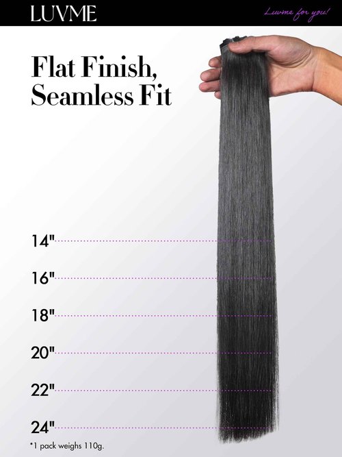 LUVME Straight Seamless 16inch 110g 7Pcs Clip in Hair Extensions Full Max Remy Human Hair Extensions, Natural Black 100% Real Soft Human Hair Extensions