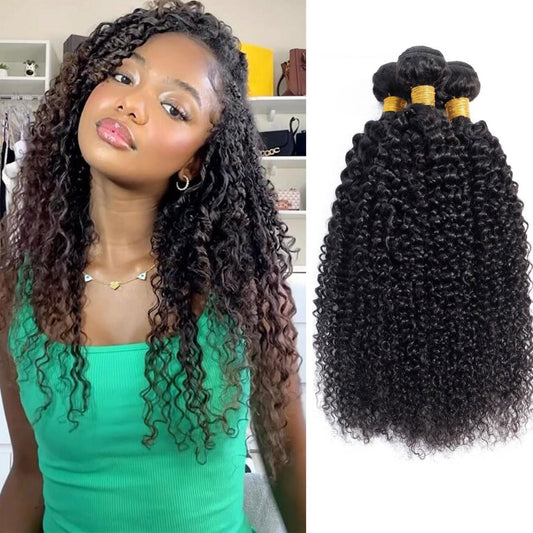 Kinky Curly Human Hair Bundles Water Wave Kinkycurly Hair Weft - Soft Natural Black Hair Weave 3 Bundles 300g 16 18 20 Inches