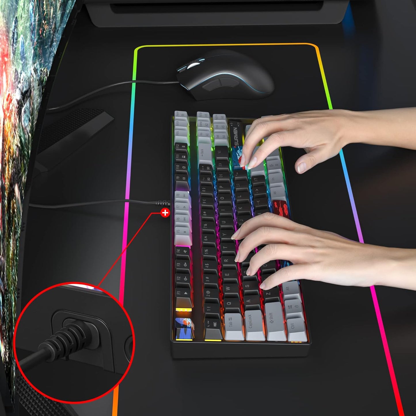 60 Percent Gaming Keyboard Mechanical with Linear Red Switch, 65% Wired Ultra-Compact Mini Keyboard Rainbow with PBT Keycaps for Ps4/Ps5/Xbox(68 Green)