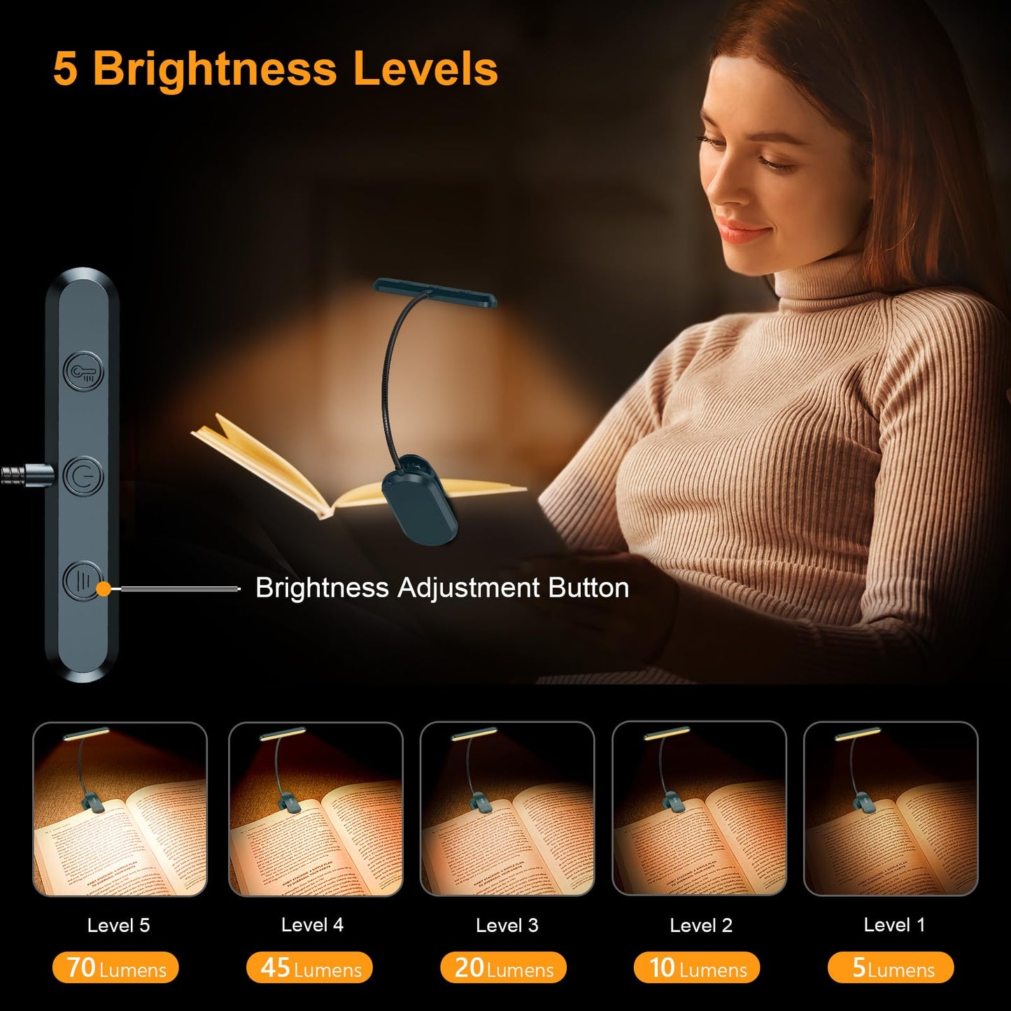 Gritin Rechargeable Book Light for Reading in Bed with 19 LED &Memory Function-Eye Caring 3 Color Temperatures,5 Brightness Levels,80 Hrs Runtime Flexible Goose Neck Clip on Light-Aquamarine
