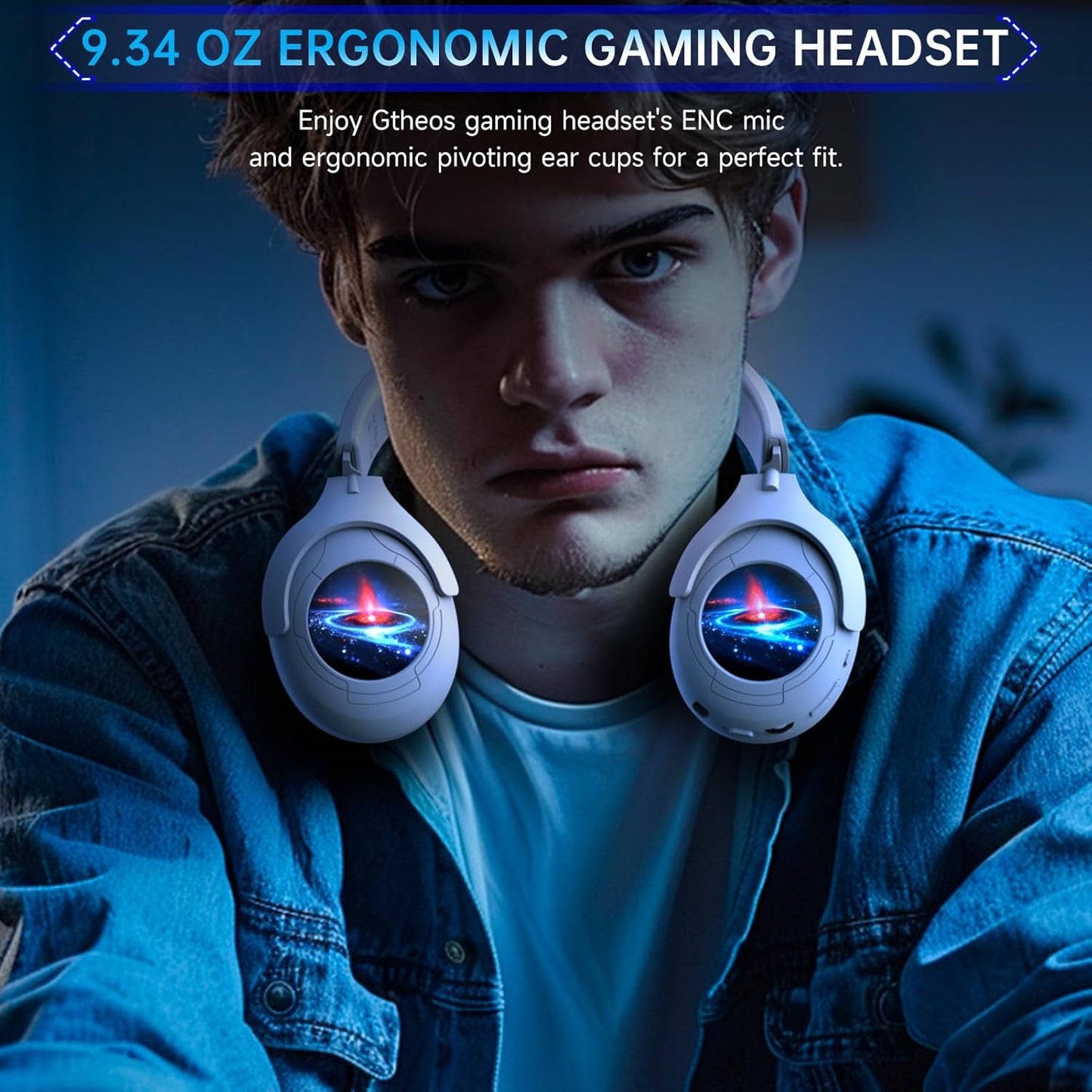 2.4GHz Gaming Headset Wireless for PS5, PS4, PC, Switch, Fortnite/Minecraft/FPS Gamers, Bluetooth 5.3 Gaming Headphones with Noise Canceling Mic, 45H+ Battery, Bass Sound, RGB Light -Black