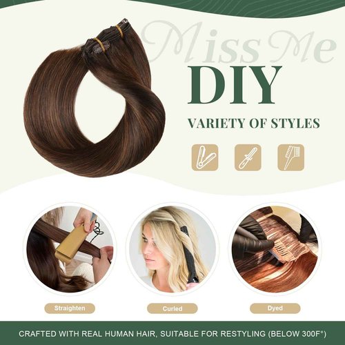 Missme Clip In Hair Extensions Real Human Hair,14in 110g 7pcs Balayage Dark Brown Mixed Chestnut Brown Invisible Straight Seamless Clip Ins Hair Extensions For Women