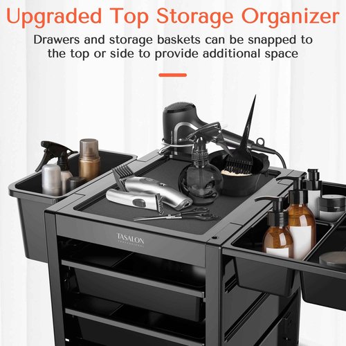 Tasalon Professional Salon Trolley Cart, Station with 4 Drawers & 2 Storage Baskets, Multipurpose Salon Station Cart