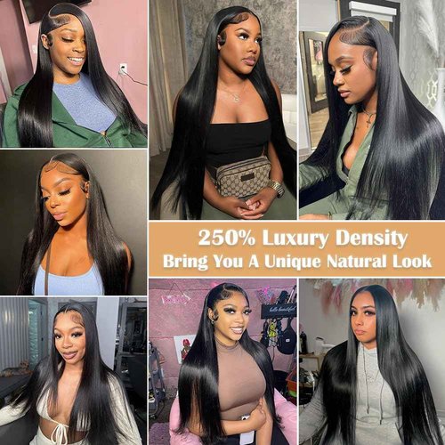 TONGMAY 250% Density Straight HD Lace Front Wigs Human Hair Pre Plucked Bleached Knots 13x4 Transparent Lace Frontal Wig with Baby Hair 100% Virgin Human Hair Wigs for Women (Natural Color,18 inch)