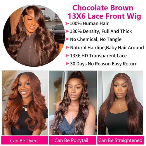 Luxvogue Chocolate Curly 14 Inch Human Hair Wig Lace Frontal T Body Wave Human Hair Wig Pre Plucked Pre Cut Lace Frontal Closure Glueless Wigs Elastic Band 200% Density