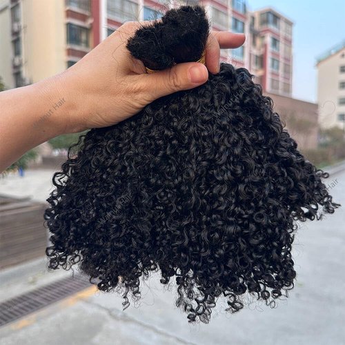 Afro Kinky Curly Bulk Human Hair Extensions Double Drawn Brazilian Virgin Braiding Hair For Boho Box Braids Afro Kinkys Crochet Hair Walnut hair 95-100g 22Inch