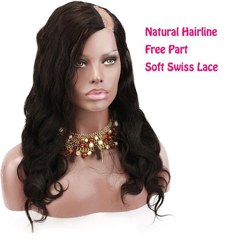 Voloria Laft U Part Human Hair Wigs Natural Color Body Wavy Style Lace Front Wig with Baby Hair 180% Density 12inch