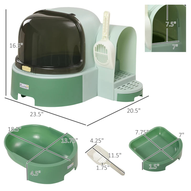 Green Cat Litter Box with Scoop | Easy to Clean, Enclosed & Futuristic Design