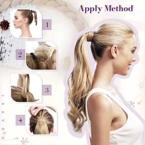 LaaVoo Ponytail Extension Human Hair Blonde Ponytail Hair Extensions Gloden Brown Highlight Blonde 12 Inch 70g
